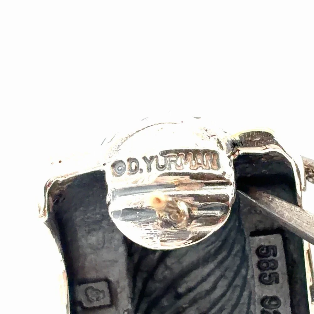 David Yurman 925 Sterling Silver 14K Gold Thoroughbred Collection Omega Earrings